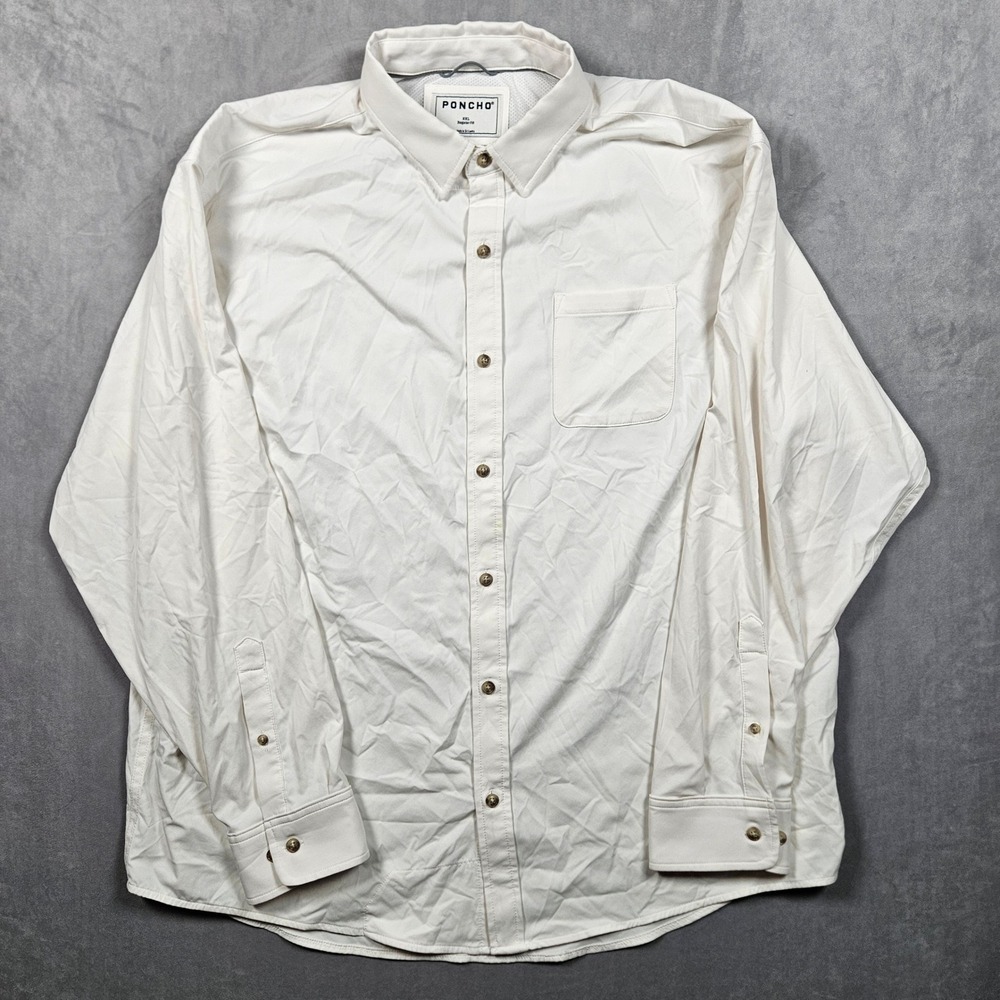 Poncho Button Down Shirt Mens XXL White Performance Stretch Long Sleeve Regular